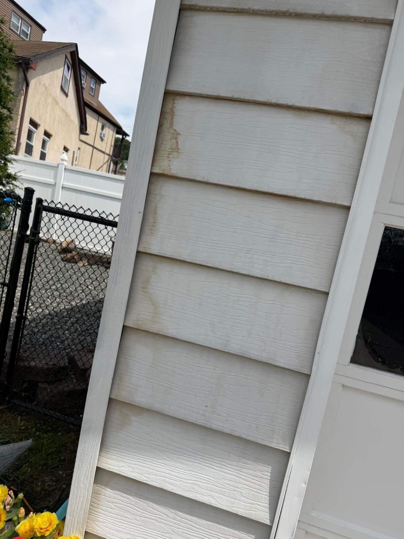 Bright restored fence after pressure washing